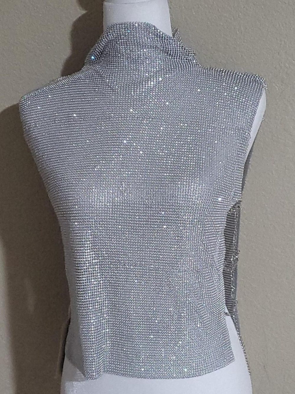 Rhinestone Mock Neck Sleeveless Camisole in Silver